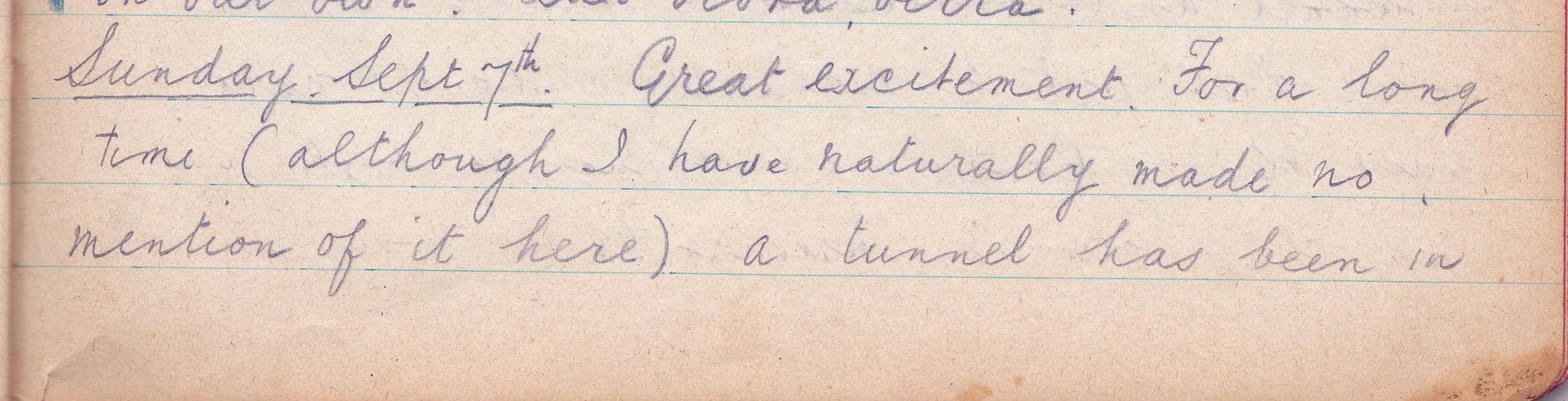 RAB diary Sunday September 8, 1918, Graudenz: “a tunnel has been in process of being built”