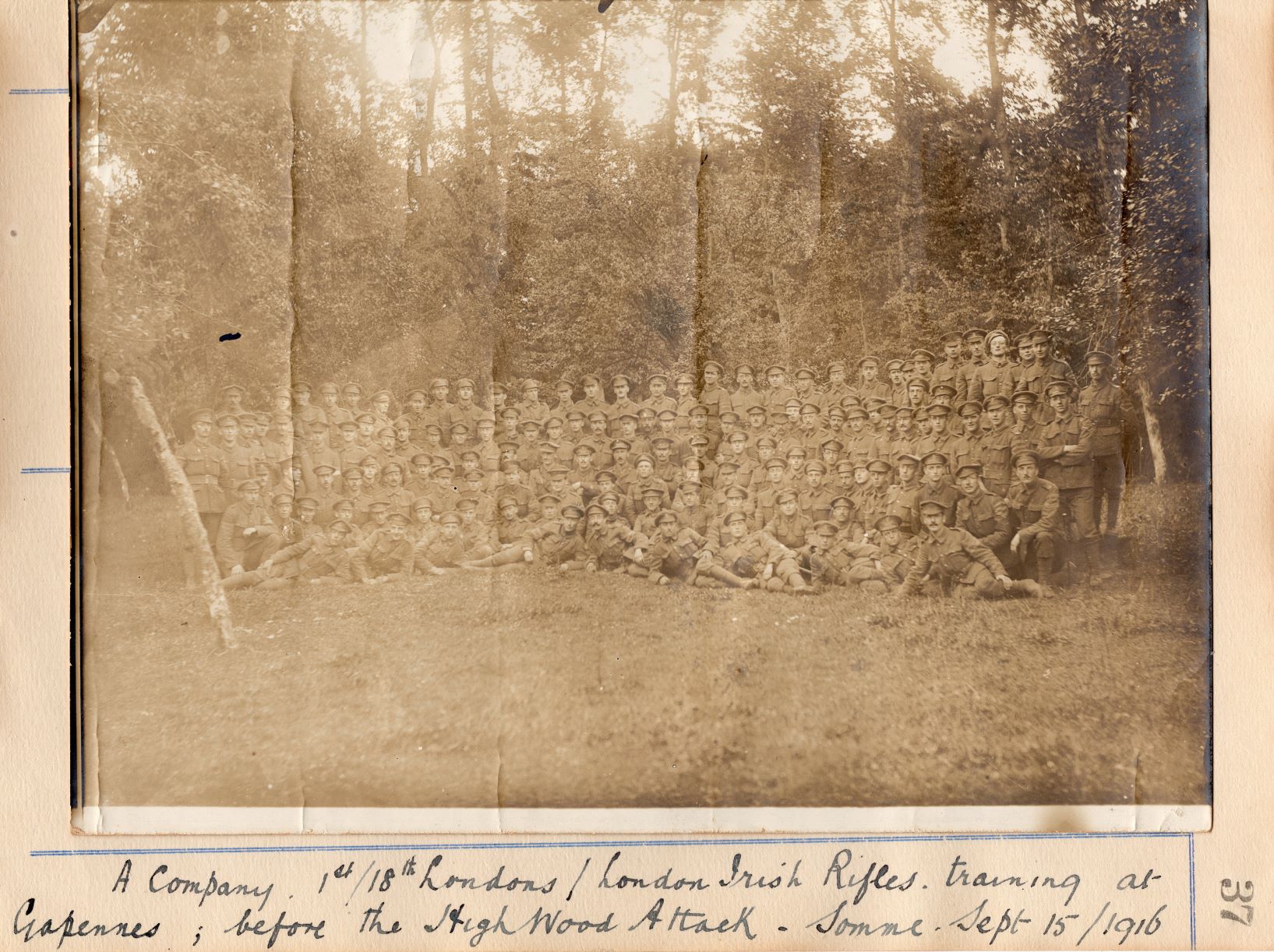 A Company, 1st/18th Londons / London Irish Rifles, training at Gapennes, before the High Wood attack, Somme, September 15th, 1916